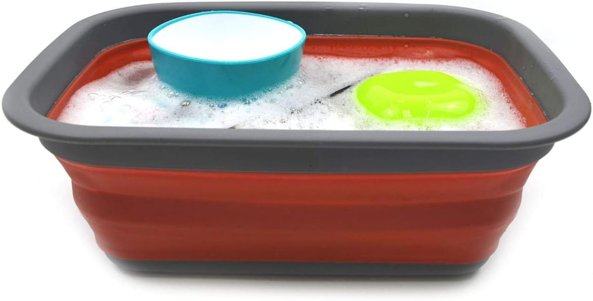 9.2L (2.37Gallon) Collapsible Wash Basin - Foldable Outdoor Picnic Basket - Portable Plastic Tub - Space Saving Storage Container with Size : 15.3 x 11.2 x 5.5/1.5" (M, Gray)