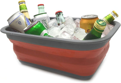 9.2L (2.37Gallon) Collapsible Wash Basin - Foldable Outdoor Picnic Basket - Portable Plastic Tub - Space Saving Storage Container with Size : 15.3 x 11.2 x 5.5/1.5" (M, Gray)