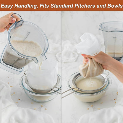 4 Pcs 12"x12" Nut Milk Bag, Strong Durable, Premium Ultra-Fine 200 Mesh Nylon CheeseCloth Bags for Straining, Reusable All Purpose Nut Bag Strainer for making Almond & Nut Milks, Cold Brew, Juicing