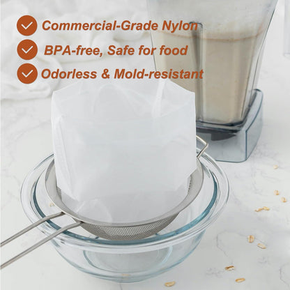 4 Pcs 12"x12" Nut Milk Bag, Strong Durable, Premium Ultra-Fine 200 Mesh Nylon CheeseCloth Bags for Straining, Reusable All Purpose Nut Bag Strainer for making Almond & Nut Milks, Cold Brew, Juicing