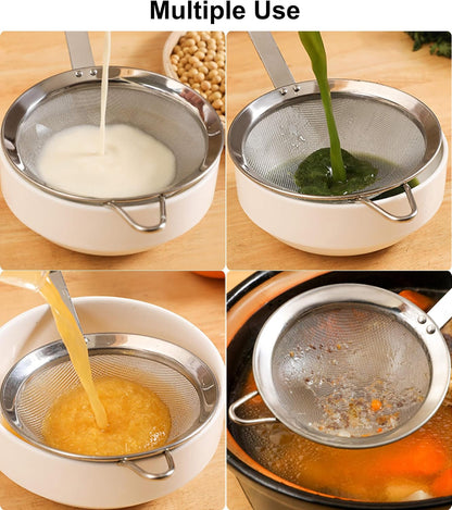 3.3inch 304 Stainless Steel Fine Mesh Strainer for Kitchen, Colander-Skimmer with Handle, Metal Sieves Sifters