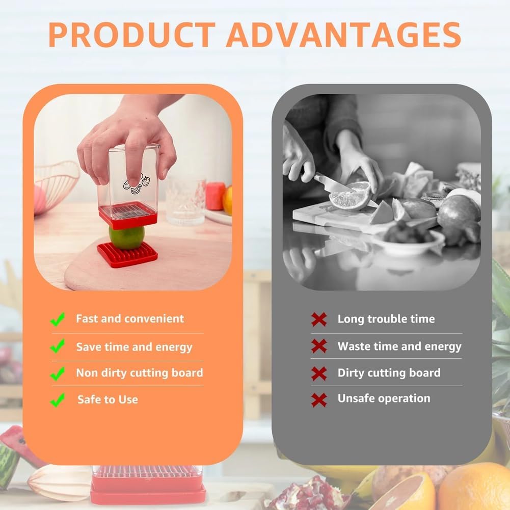 Fruit Slicer Cup Detachable Fruit and Vegetable Slicer with Push Plate Strawberry Banana Grape Cutter Egg Slicer for Hard Boiled Eggs Rapid & Safe Slicing Kitchen Gadgets for Easy Food Prep