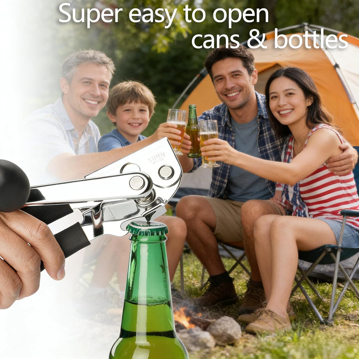Manual Can Opener Heavy Duty Smooth Edge for Seniors Arthritis, Long Handle | stainless steel,magnetic lids lifting,built-in beer opener,comfortable grip,smoothly cutting,kitchen & picnic tool,all cans