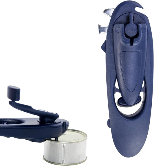 Can Opener 8-in-1 .Multi-functional manual Bottle Opener; hand-cranked Can Opener.Heavy Duty Can Opener Good Grips Anti-slip Hand Grip Stainless Steel and Easy to Use(Blue）