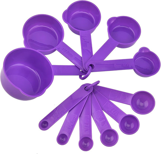 Plastic Measuring Cups and Spoons Set 11, 5 Plastic Measuring Cups & 6 Measuring Spoons Set for Liquid & Dry Measure Use, Measure Cups & Spoons for Kitchen & Baking, Purple