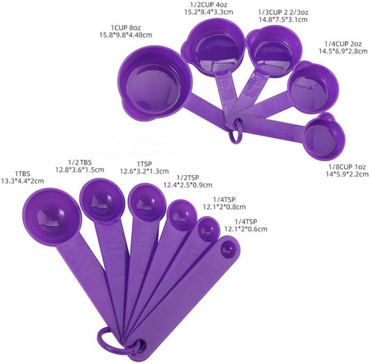 Plastic Measuring Cups and Spoons Set 11, 5 Plastic Measuring Cups & 6 Measuring Spoons Set for Liquid & Dry Measure Use, Measure Cups & Spoons for Kitchen & Baking, Purple