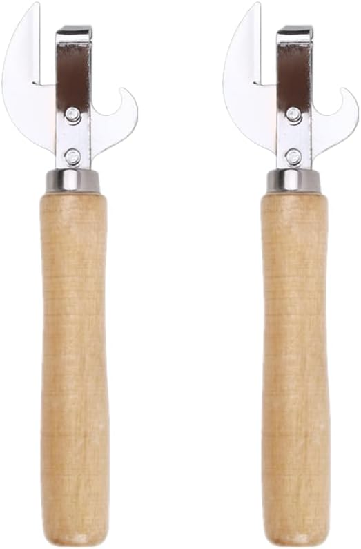 2 PCS Can Opener Vintage Can Opener Manual Can Opener Wooden Handle Bottle Opener Manual Side Cut Stainless Steel Traditional Stab Can & Tin Opener and Corkscrew for Restaurant Home Camping