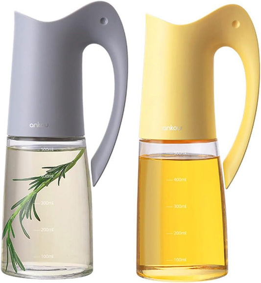Auto Flip Lid Oil Dispenser Bottle for Kitchen-20oz 580ml Set of 2 Glass Olive Oil Dispenser Bottles with Scale, Oil and Vinegar Condiment Storage Container Set, Non-Drip Spout, Leakproof