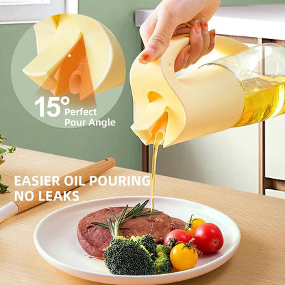 Auto Flip Lid Oil Dispenser Bottle for Kitchen-20oz 580ml Set of 2 Glass Olive Oil Dispenser Bottles with Scale, Oil and Vinegar Condiment Storage Container Set, Non-Drip Spout, Leakproof