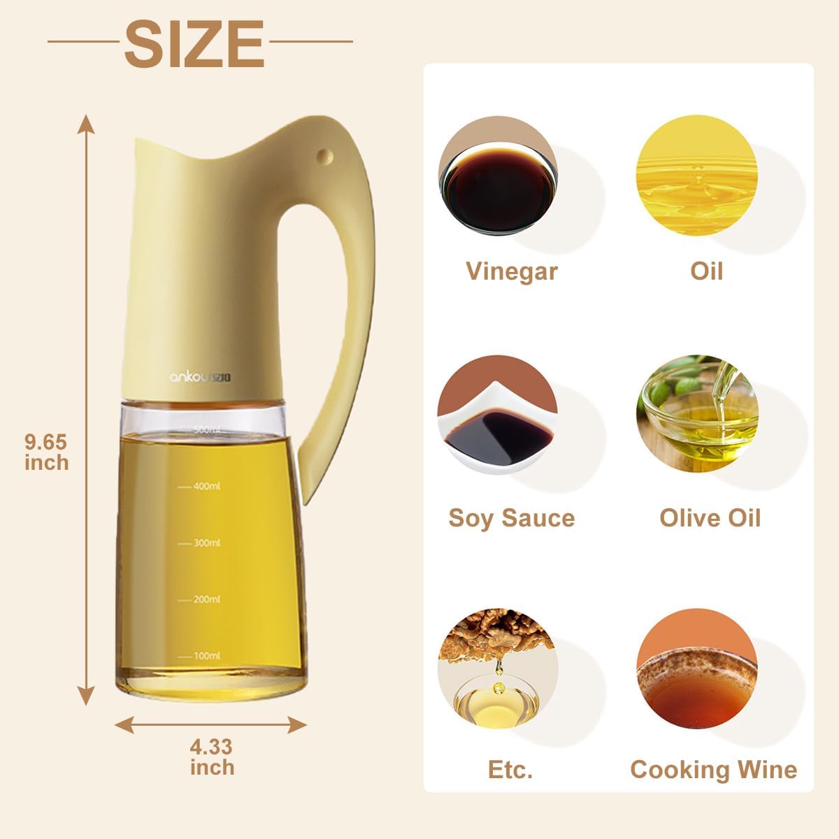 Auto Flip Lid Oil Dispenser Bottle for Kitchen-20oz 580ml Set of 2 Glass Olive Oil Dispenser Bottles with Scale, Oil and Vinegar Condiment Storage Container Set, Non-Drip Spout, Leakproof