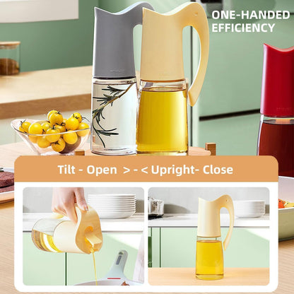 Auto Flip Lid Oil Dispenser Bottle for Kitchen-20oz 580ml Set of 2 Glass Olive Oil Dispenser Bottles with Scale, Oil and Vinegar Condiment Storage Container Set, Non-Drip Spout, Leakproof