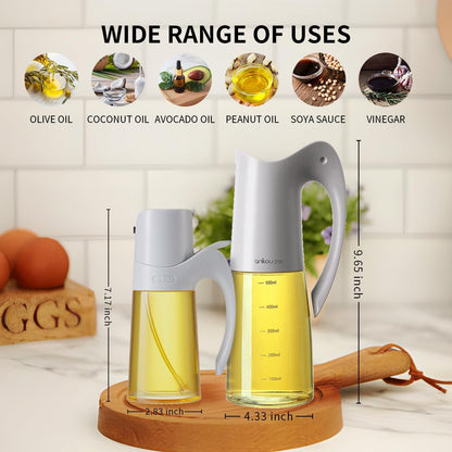 Auto Flip Lid Oil Dispenser Bottle for Kitchen-20oz 580ml Set of 2 Glass Olive Oil Dispenser Bottles with Scale, Oil and Vinegar Condiment Storage Container Set, Non-Drip Spout, Leakproof