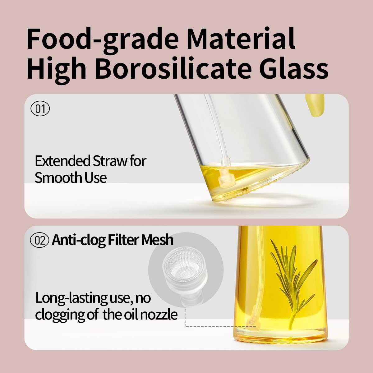 Auto Flip Lid Oil Dispenser Bottle for Kitchen-20oz 580ml Set of 2 Glass Olive Oil Dispenser Bottles with Scale, Oil and Vinegar Condiment Storage Container Set, Non-Drip Spout, Leakproof