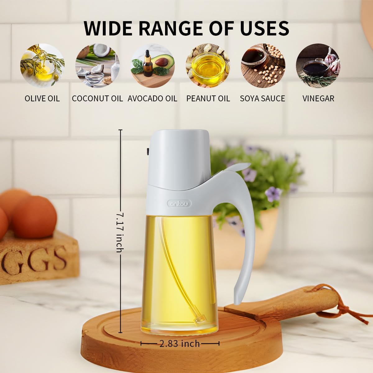 Auto Flip Lid Oil Dispenser Bottle for Kitchen-20oz 580ml Set of 2 Glass Olive Oil Dispenser Bottles with Scale, Oil and Vinegar Condiment Storage Container Set, Non-Drip Spout, Leakproof