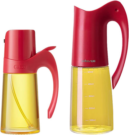 Auto Flip Lid Oil Dispenser Bottle for Kitchen-20oz 580ml Set of 2 Glass Olive Oil Dispenser Bottles with Scale, Oil and Vinegar Condiment Storage Container Set, Non-Drip Spout, Leakproof