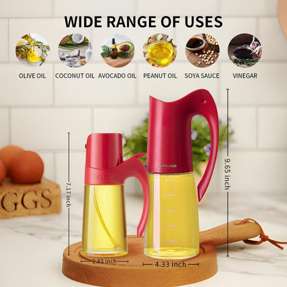 Auto Flip Lid Oil Dispenser Bottle for Kitchen-20oz 580ml Set of 2 Glass Olive Oil Dispenser Bottles with Scale, Oil and Vinegar Condiment Storage Container Set, Non-Drip Spout, Leakproof