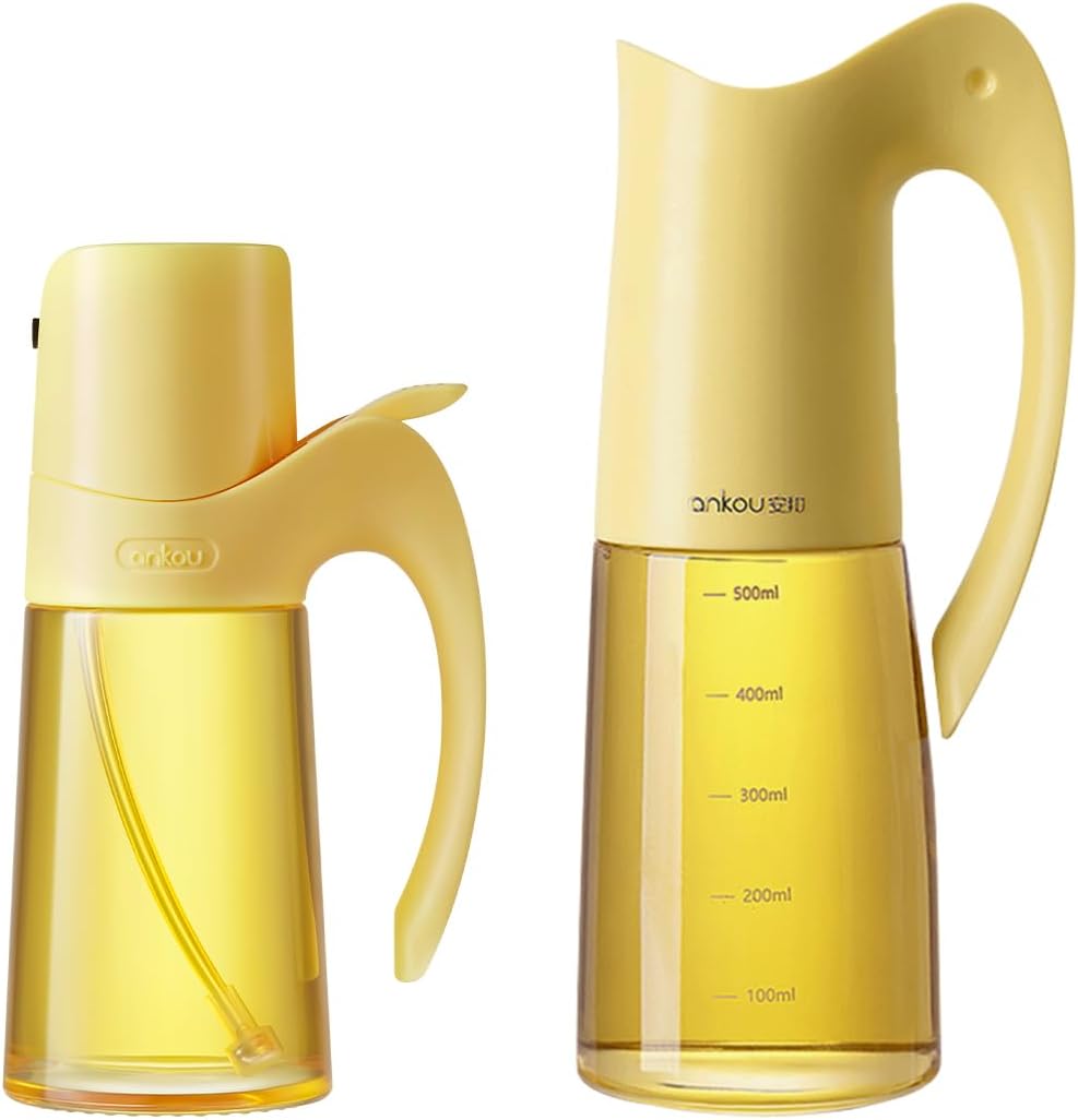 Auto Flip Lid Oil Dispenser Bottle for Kitchen-20oz 580ml Set of 2 Glass Olive Oil Dispenser Bottles with Scale, Oil and Vinegar Condiment Storage Container Set, Non-Drip Spout, Leakproof