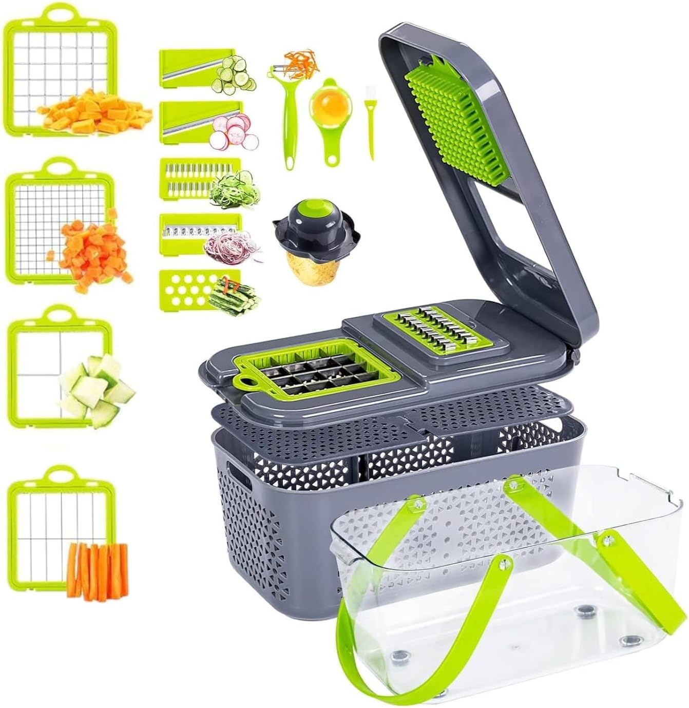 Vegetable Chopper with Container 22-in-1 Veggie Choppers and Dicers Food Chopper Cutter for Onion Tomato Multi Kitchen Tool with Lemon Squeezer -13 Blades,Grey