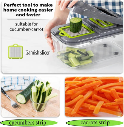 Vegetable Chopper with Container 22-in-1 Veggie Choppers and Dicers Food Chopper Cutter for Onion Tomato Multi Kitchen Tool with Lemon Squeezer -13 Blades,Grey