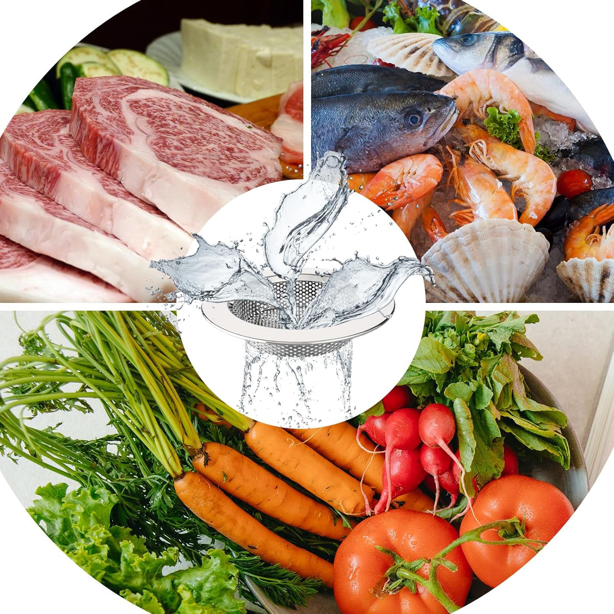 Kitchen Sink Strainer, Stainless Steel Sink Drain Strainer, 3 Pack