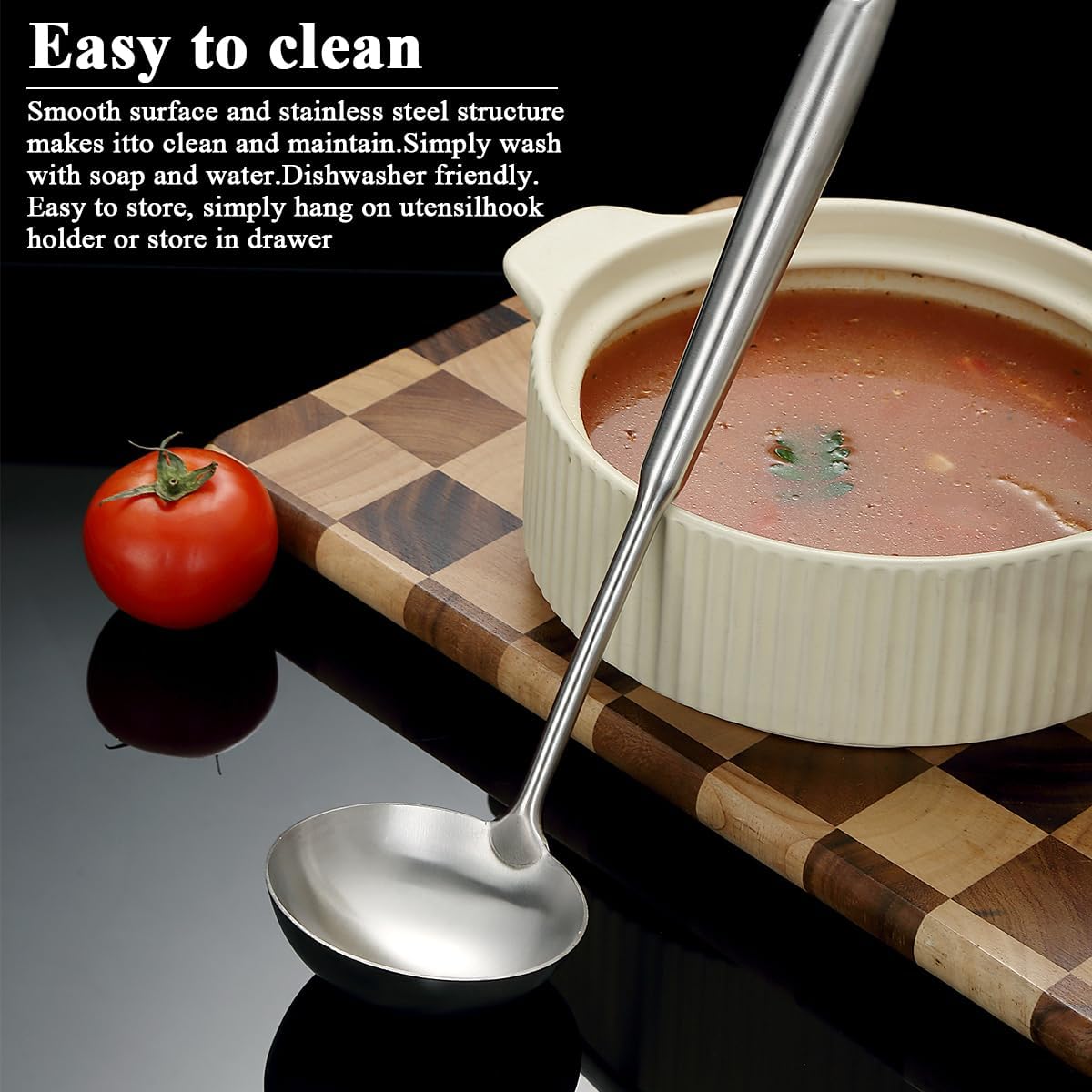 Stainless Steel Soup Ladle – Extra-Deep Large-Capacity Ladle with Long Hollow Handle, Dishwasher Safe, Easy to Clean – Ideal for Soup, Stew, Broth & Sauce