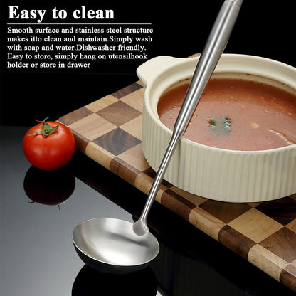 Stainless Steel Soup Ladle – Extra-Deep Large-Capacity Ladle with Long Hollow Handle, Dishwasher Safe, Easy to Clean – Ideal for Soup, Stew, Broth & Sauce