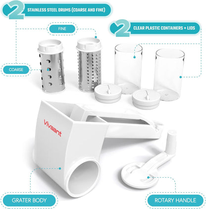 Rotary Cheese Grater Hand Crank, Handheld Parmesan Cheese Shredder