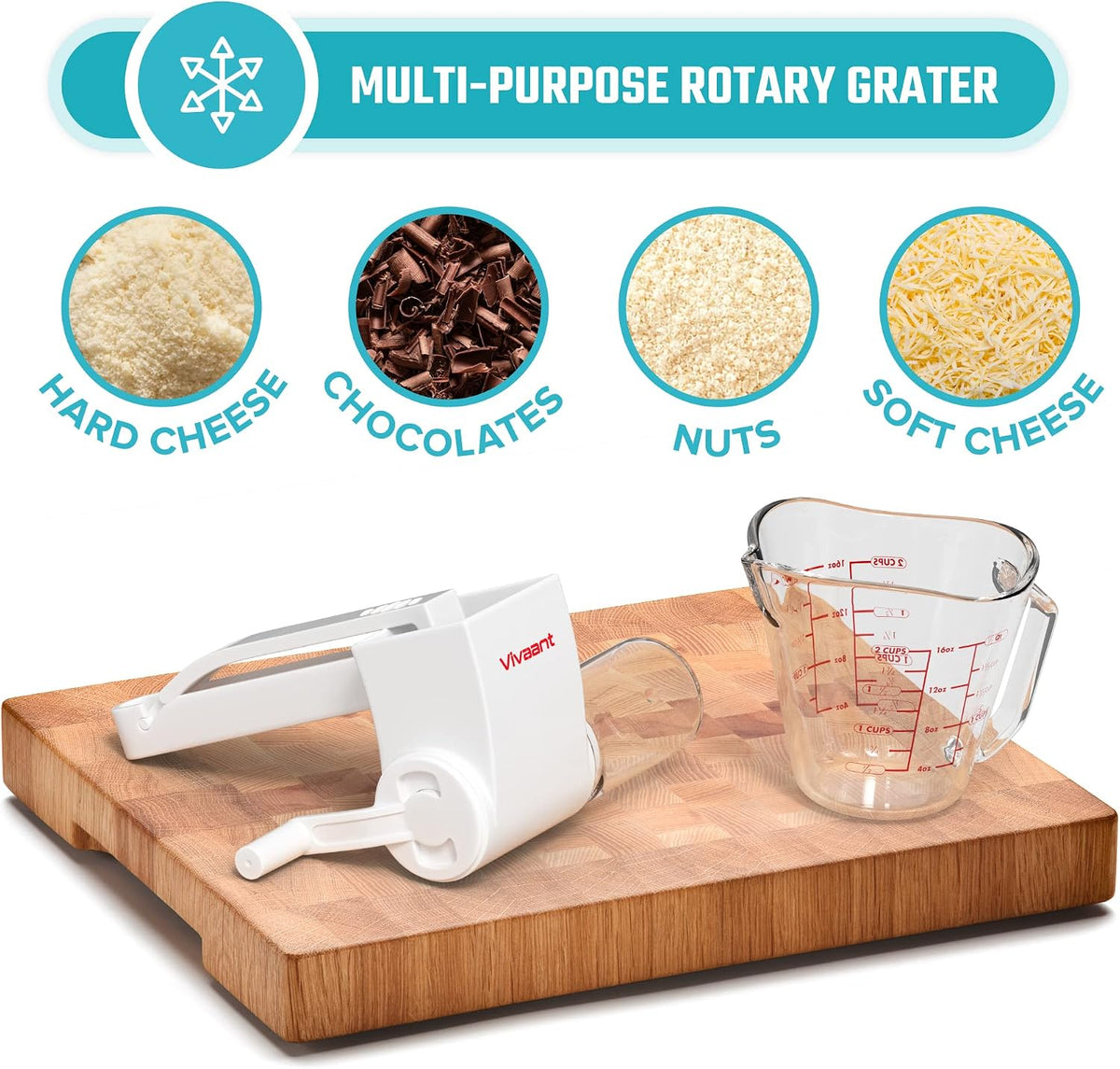 Rotary Cheese Grater Hand Crank, Handheld Parmesan Cheese Shredder