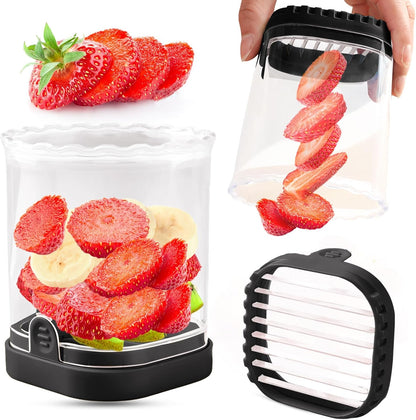 Creative Strawberry Slicer, Detachable Cutter with Push Plate (Black)