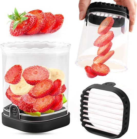 Creative Strawberry Slicer, Detachable Cutter with Push Plate (Black)