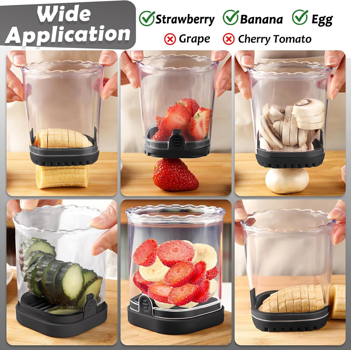 Creative Strawberry Slicer, Detachable Cutter with Push Plate (Black)