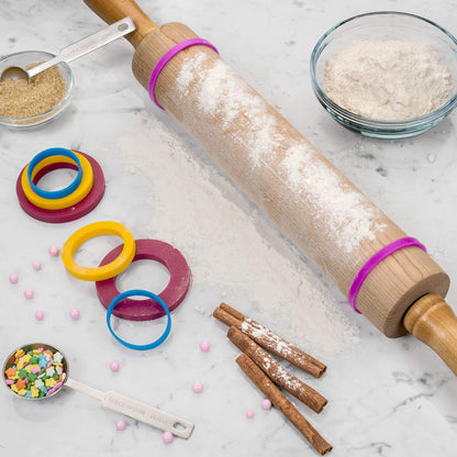 Rolling Pin Guide Ring Spacer Bands (8 Piece Set) Multicolored Flexible Silicone Slip On Baking Accessories Fit 1 3/4” to 2” Wide Dough Rollers