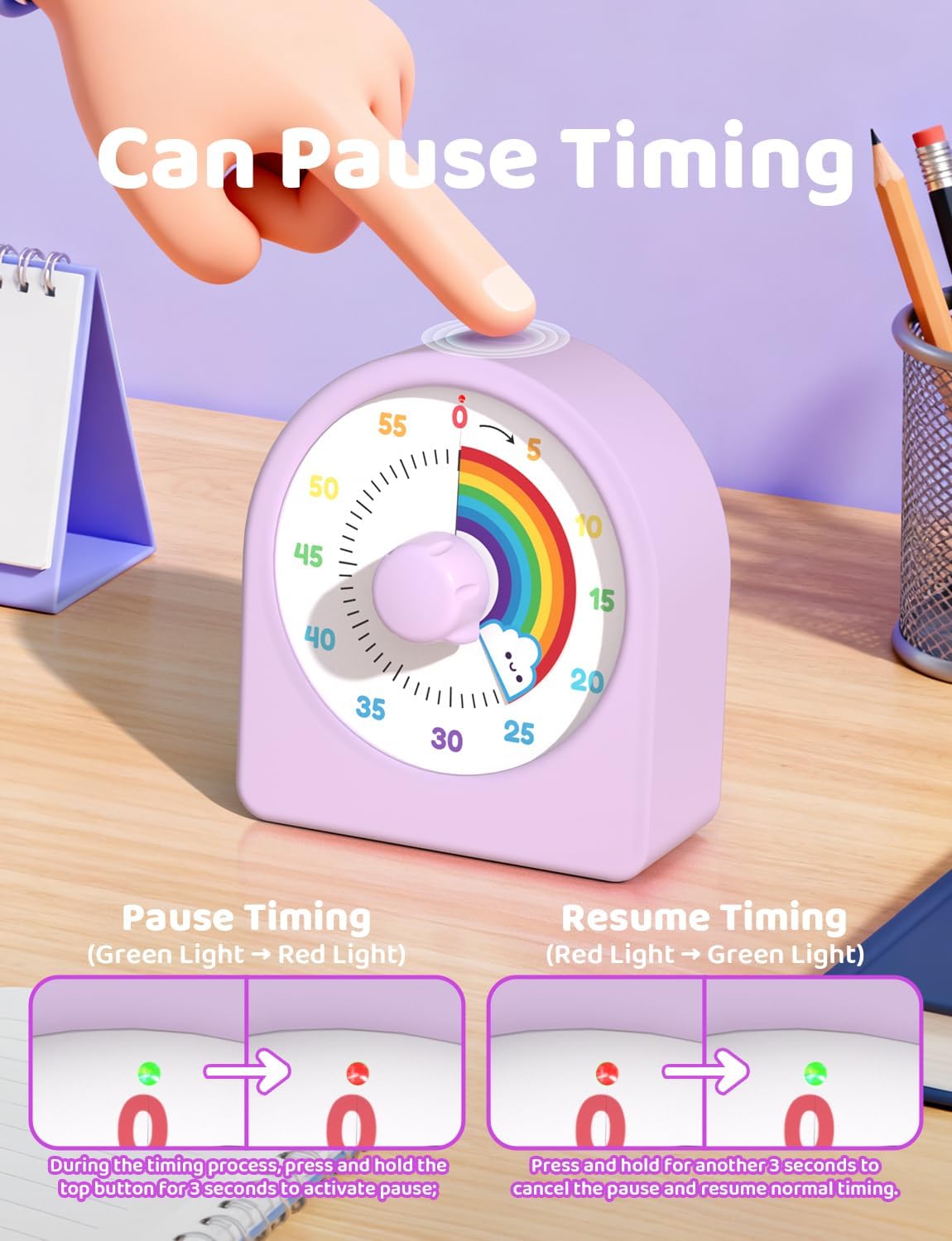 LIORQUE Visual Timer for Kids with Pause Function,Timer for Kids and Adults, Protective Case, Silent Time Management Tool, 60-Minute Countdown for Classroom, Office, Meetings, Study, Kitchen(Blue)