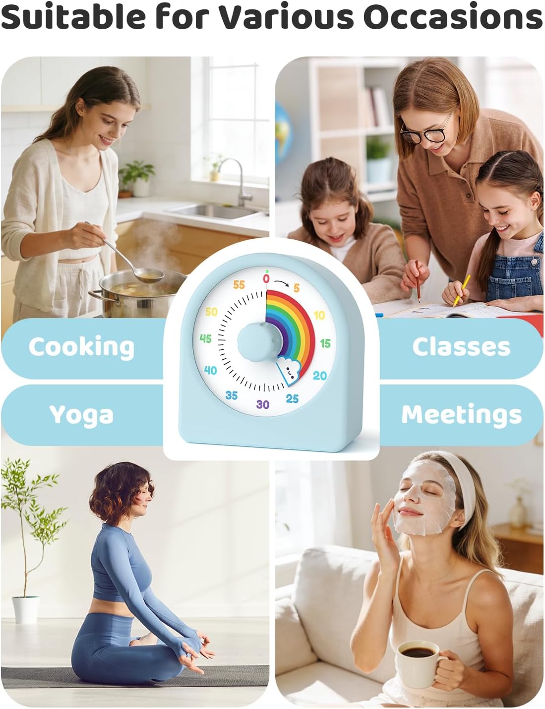 LIORQUE Visual Timer for Kids with Pause Function,Timer for Kids and Adults, Protective Case, Silent Time Management Tool, 60-Minute Countdown for Classroom, Office, Meetings, Study, Kitchen(Blue)