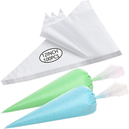 125PCS Piping Bags Tips Set, Thicken Pastry Bags Disposable 12 Inch 100PCS with 8 Icing Bag Ties and 8 Frosting Tips, 1 Brush 4 Bag Clips 2 Scriber Needle for Cake Cookie Cupcakes