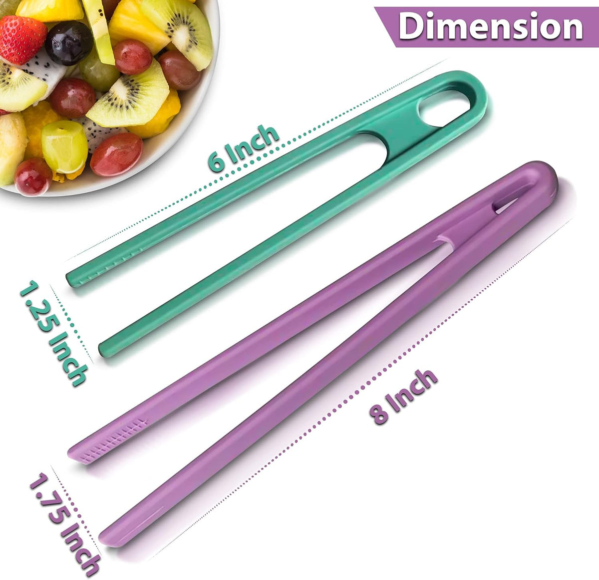 Toaster Tongs Silicone (set of 2) - Good for Tossing Salad, Grilling, Frying and Serving - small 6 in & large 8 in - Excellent for Kids - Non-Stick Stainless Steel - Heat Resistant - Dishwasher Safe