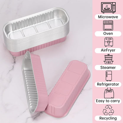 30 Pack Gold Mini Rectangular Aluminum Foil Loaf Pans with Lids 6.8oz, Spoons & Sealing Stickers Included - Perfect for Baking Mini Cakes, Parties & Gifting
