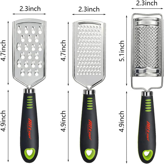 Food Graters for Cheese,Nutmeg,Potato,Ginger and Garlic,Cirtrus,Hand-held Stainless Steel Zester for Kitchen - Pro Multi-purpose Gadgets,Set of 3 Grinders