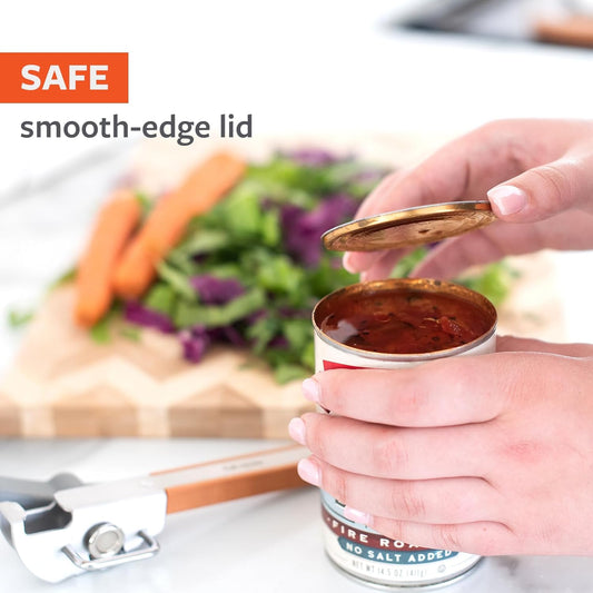 Smooth-Edge Stainless Steel Can Opener, Safe & Easy No More Sharp Rims, Compact Portable Design with Integrated Bottle Opener