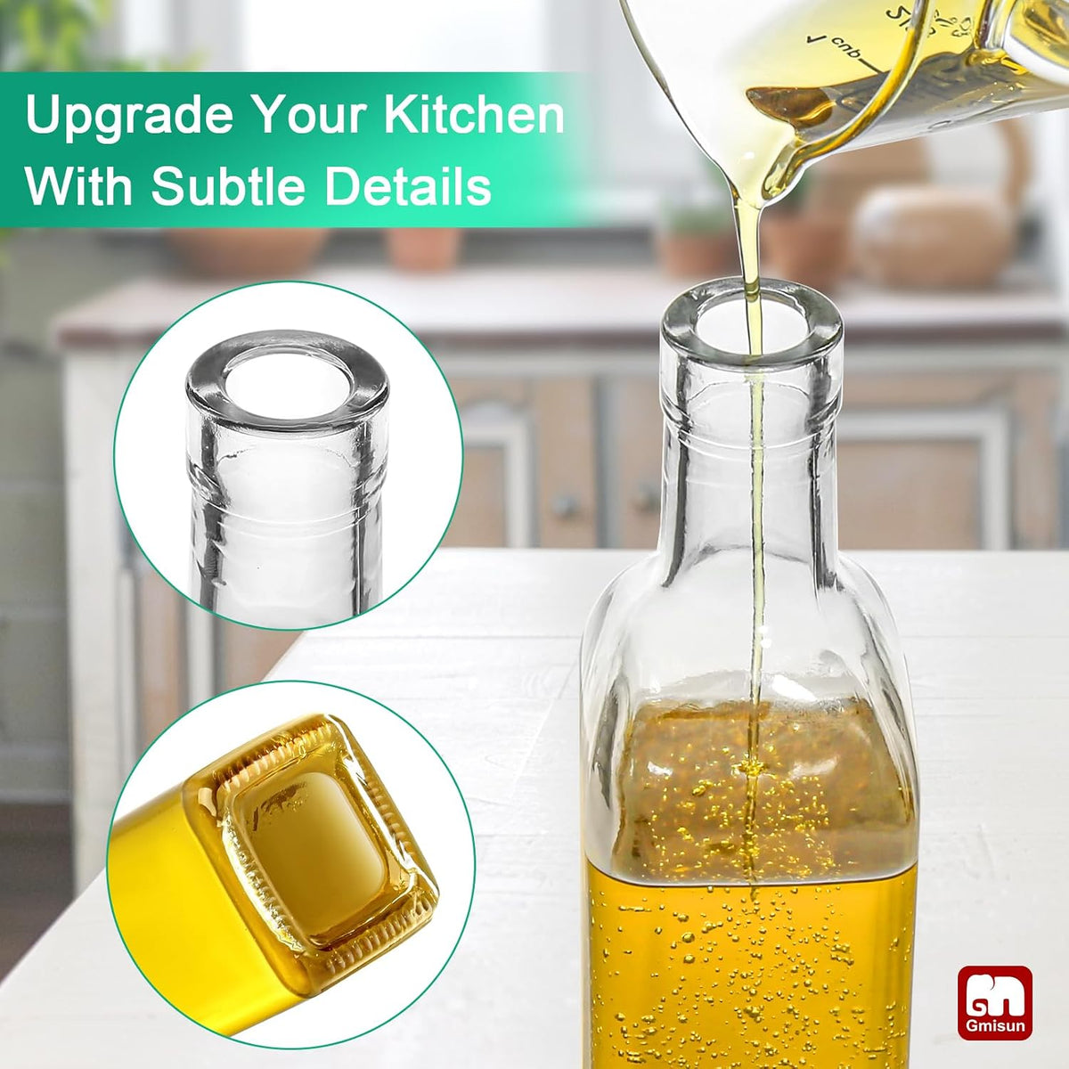 Olive Oil Dispenser Bottle for Kitchen, 4 Pack 17 Fl Oz Glass Oil Dispensers Bottles, Clear Cooking Vegetable Oil Dispenser Container Cruet Set with Plastic Pourer Spout, Funnel and Labels