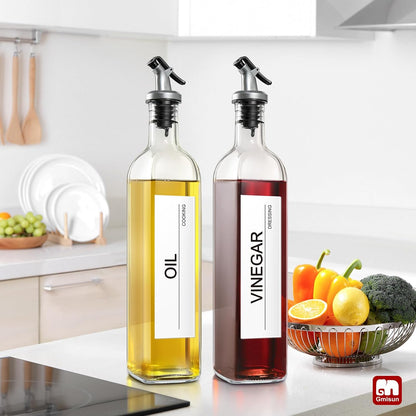 Olive Oil Dispenser Bottle for Kitchen, 4 Pack 17 Fl Oz Glass Oil Dispensers Bottles, Clear Cooking Vegetable Oil Dispenser Container Cruet Set with Plastic Pourer Spout, Funnel and Labels