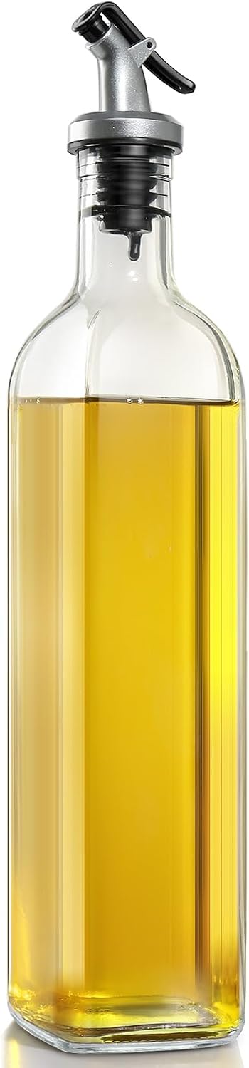 Olive Oil Dispenser Bottle for Kitchen, 4 Pack 17 Fl Oz Glass Oil Dispensers Bottles, Clear Cooking Vegetable Oil Dispenser Container Cruet Set with Plastic Pourer Spout, Funnel and Labels