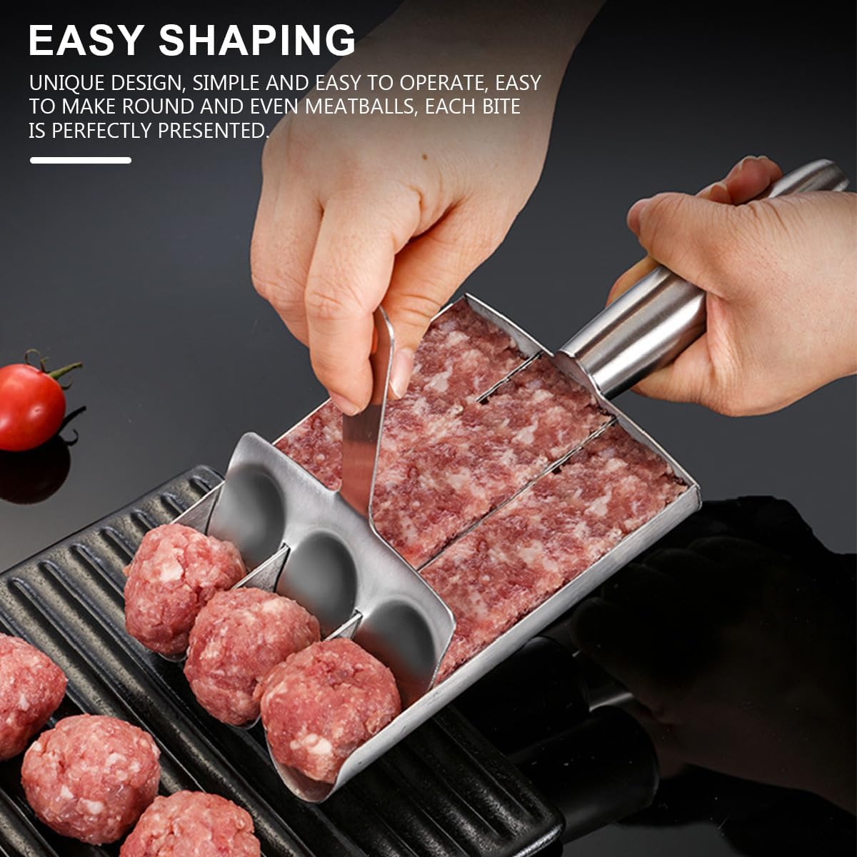 Stainless Steel Meatball Maker,Triple Meat Baller Spoon with Cutting Spade