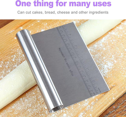 2 Pack Stainless Steel Dough Cutter Scraper Set - Bench Scraper & Pastry Knife with Measuring Marks - Bread Dough Baking Professional Kitchen Tool