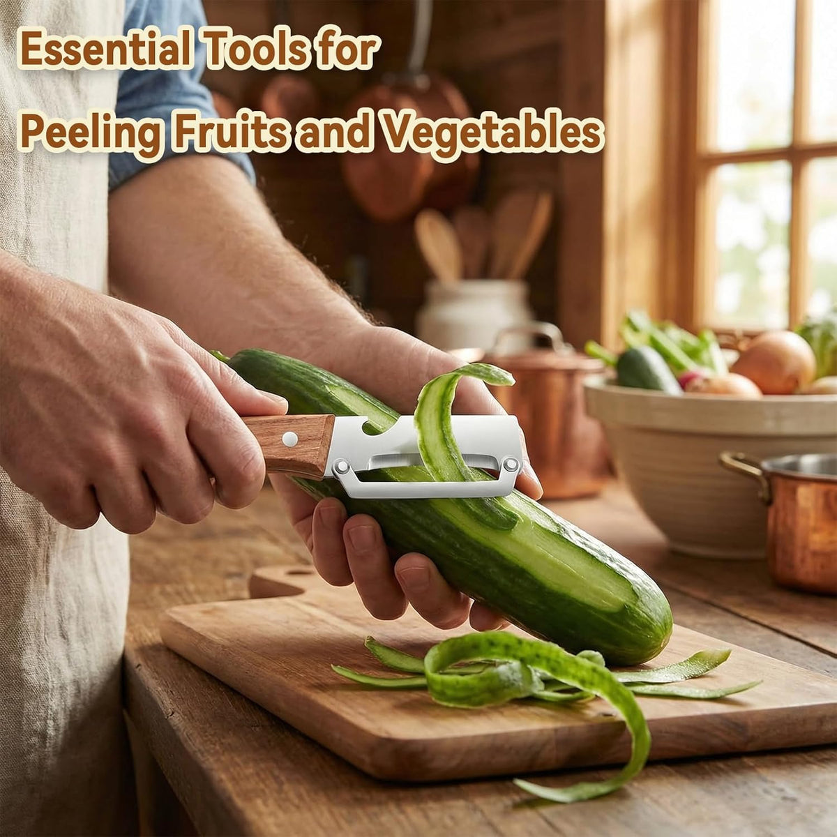 Multi-Functional Vegetable Peeler for Kitchen with Wooden Handle and Bottle Opener, 2 in 1 Stainless Steel Veggie Peeler Kitchen Gadgets Tool for Fruit Potato Pumpkin Apple Carrot Papaya