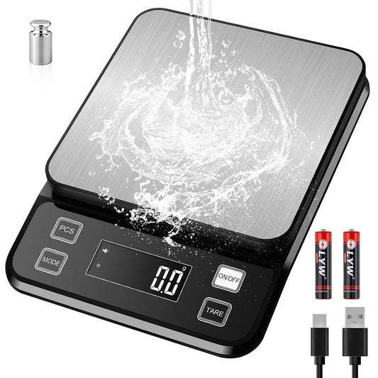 Large 22lb Kitchen Scale with 0.1g High Precision, IPX67 Waterproof | Stainless Steel Food Scale, 10 Unit, Washable, Hangable, USB Rechargeable, LCD Display, for Cooking, Baking