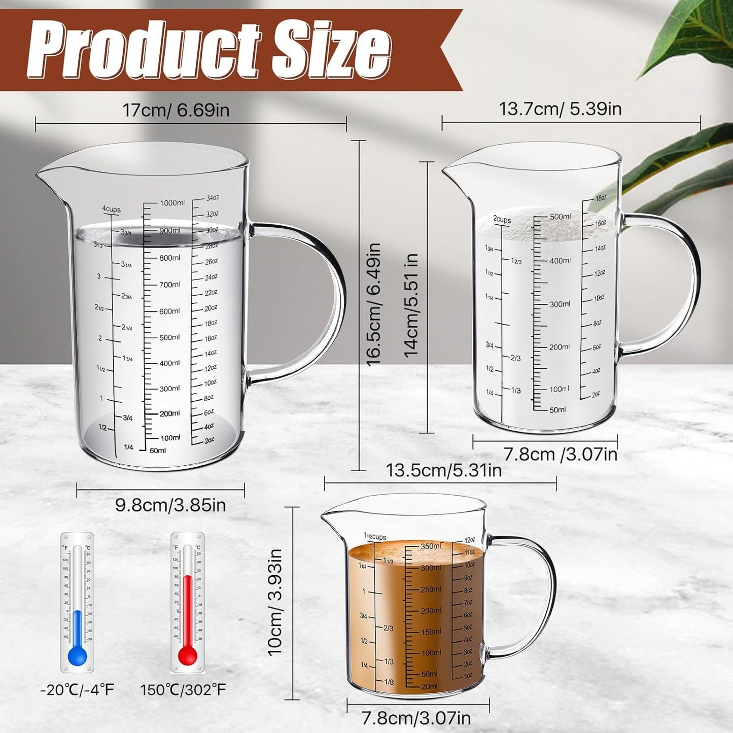 3 Pack Glass Measuring Cups,1-Cup,2-Cup,4-Cup Measuring Jugs with Handle &V Shaped Spout,3 Scales(Oz,Cup,Ml) High Borosilicate Glass Measuring Cup for Liquid Kitchen-Microwave Freezer Safe