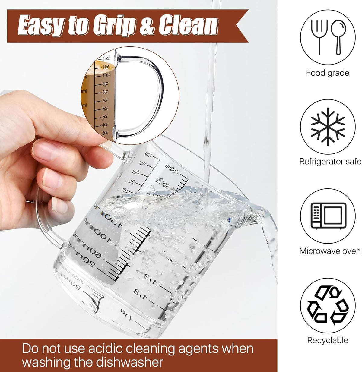 3 Pack Glass Measuring Cups,1-Cup,2-Cup,4-Cup Measuring Jugs with Handle &V Shaped Spout,3 Scales(Oz,Cup,Ml) High Borosilicate Glass Measuring Cup for Liquid Kitchen-Microwave Freezer Safe