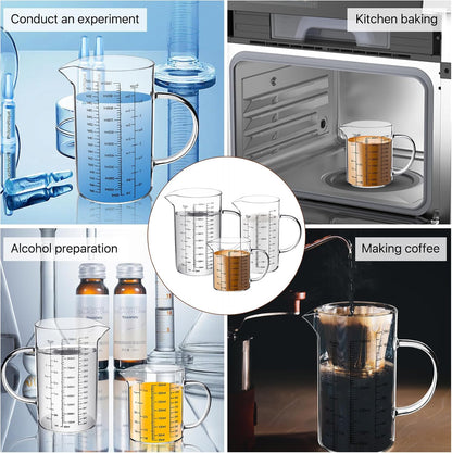 3 Pack Glass Measuring Cups,1-Cup,2-Cup,4-Cup Measuring Jugs with Handle &V Shaped Spout,3 Scales(Oz,Cup,Ml) High Borosilicate Glass Measuring Cup for Liquid Kitchen-Microwave Freezer Safe