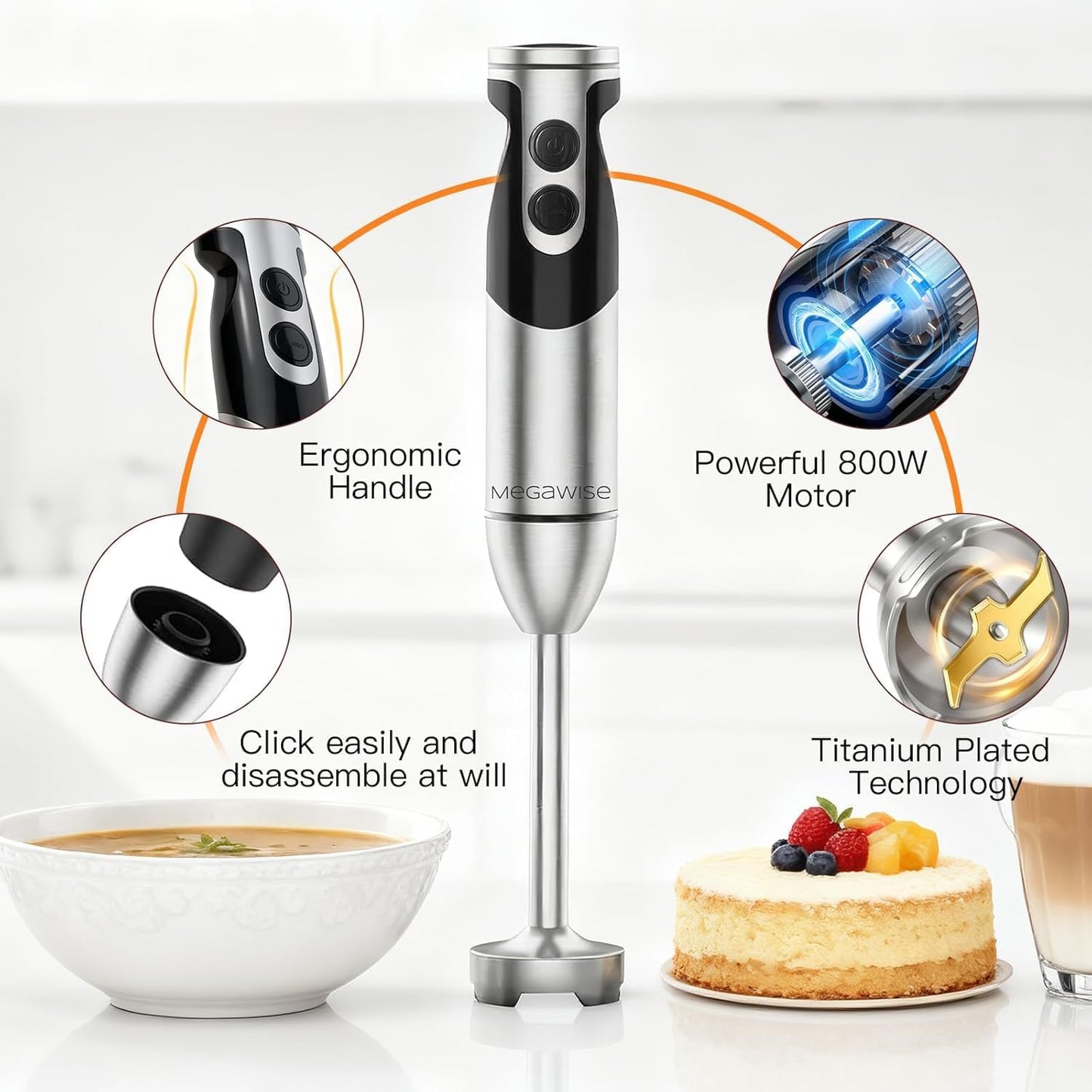 High-Power Hand Blender – 400W Max Power with Versatile 3-in-1 Attachments (Blending Shaft, Whisk, Chopper); Ergonomic Design with Adjustable Speed Control; Easy to Clean and Maintain (Black)